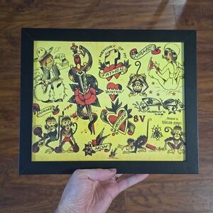 NWT, Framed American Traditional Style Tattoo Flash Art Print
